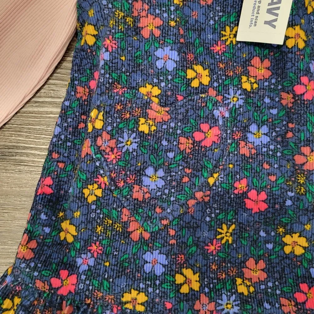 Old Navy‎ Floral Print Navy Blue Dress Pink Long Sleeves 12-18M Baby Girl NWT